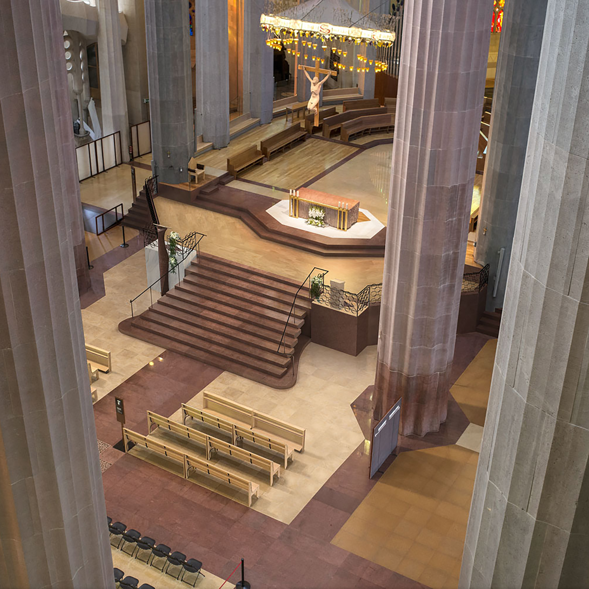 Infografía del altar y las gradas del presbiterio de la Sagrada Familia